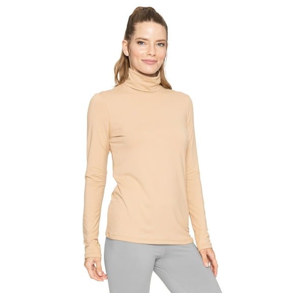 Stretch Is Comfort Women's Warm Long Sleeve Turtleneck Top Beige Medium