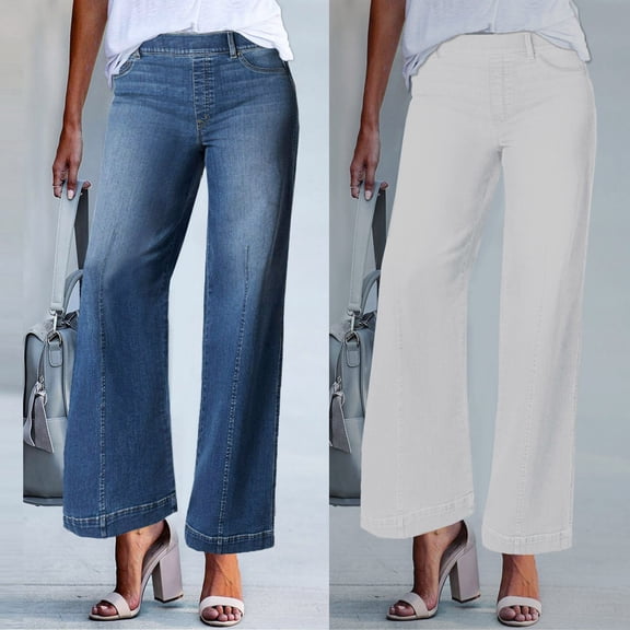 Women's Wide Leg Jeans High Waisted Stretchy Jeans Straight Leg Loose Fit Ankle Denim Pants
