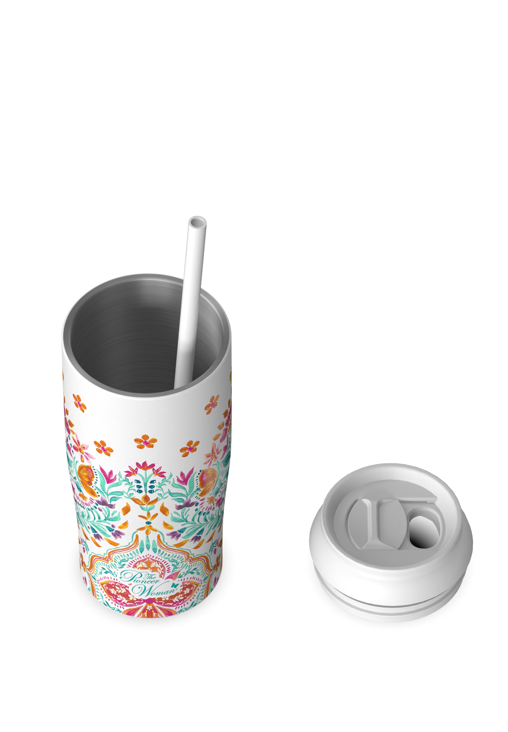 The Pioneer Woman 17oz Folk Geo Stainless Steel Cooler Tumbler, White