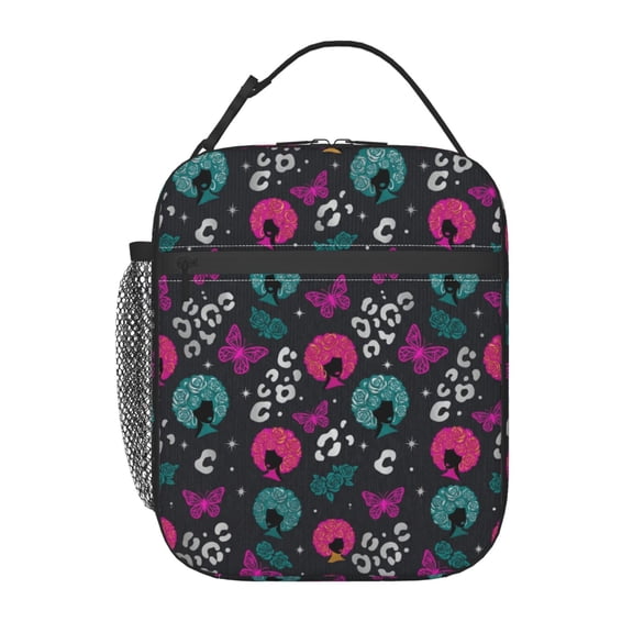 African American Lunch Bag Insulated Reusable Lunch Box Daily Routine Office Travel Commute Pop Art Rose Theme Storage Case Organizer Pack Bag Case