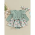 thumbnail image 2 of Suealasg Baby Girls Easter Outfit 3 6 9 12 18 Months Infant Girls Long Sleeve Bunny Print Romper Dress + Headband Set 0-18M 2Pcs Newborn Girl Spring Clothing, 2 of 9
