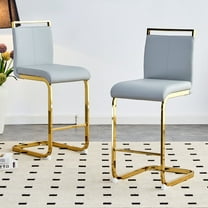 Sweiko 25in Counter Height Bar Stool Set of 2 PU Leather Bar Chair with Back Kitchen Island Stools with Golden Leg for Dining Room Living Room Pub Cafe Restaurant Light Grey