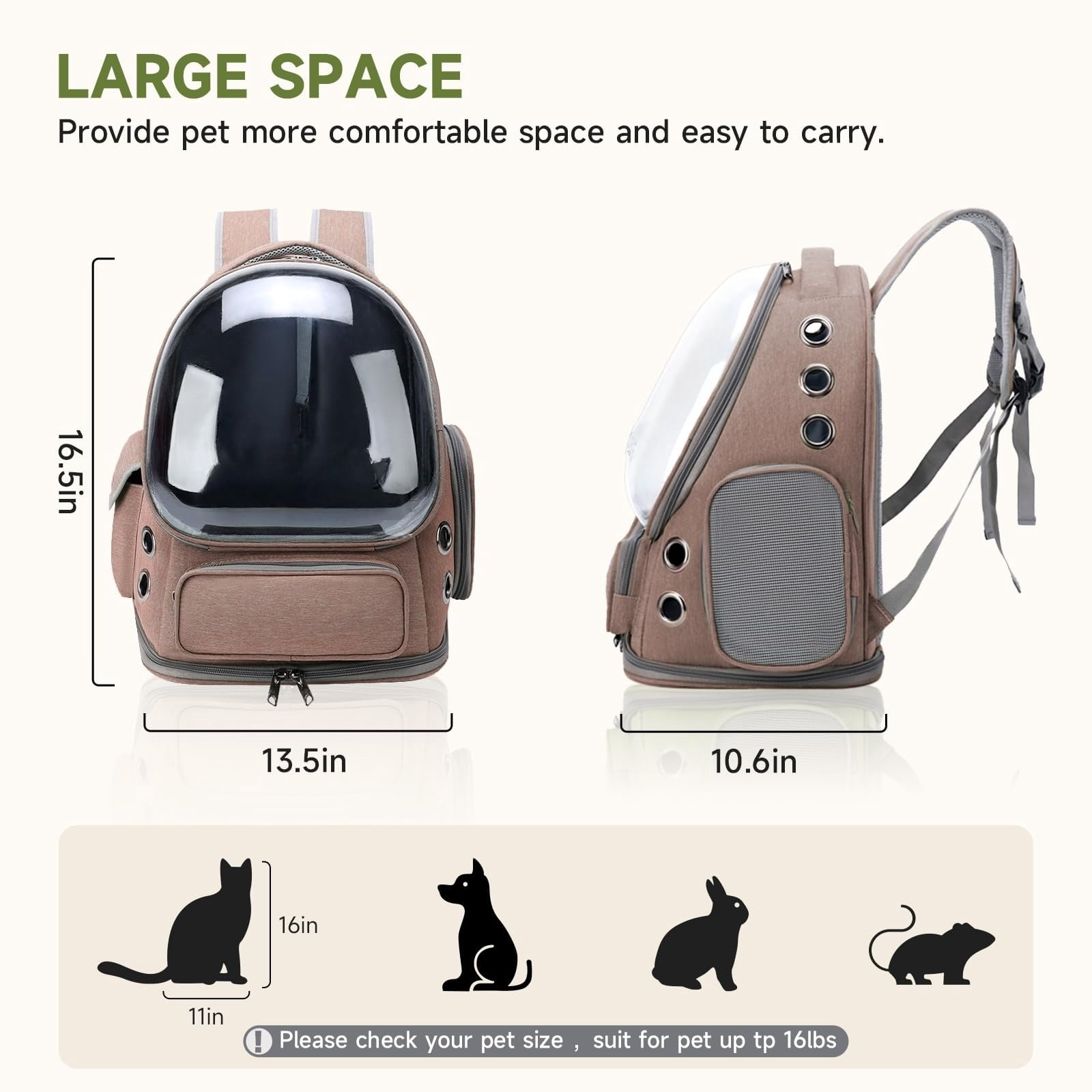 Cat Backpack Carrier, Breathable Cat Carrier Large Space Bubble Pet Backpack for Kitty Small Dog up to 15lbs, Transparent & Foldable Pet Carrier for Travel Hiking