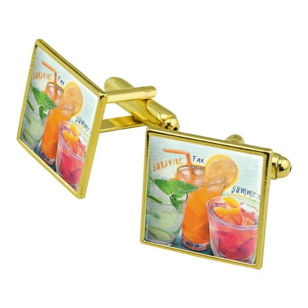 Mixed Drinks Sunshine Summer Fun Happy Hour Tropical Beach Vacation Square Cufflink Set - Silver or