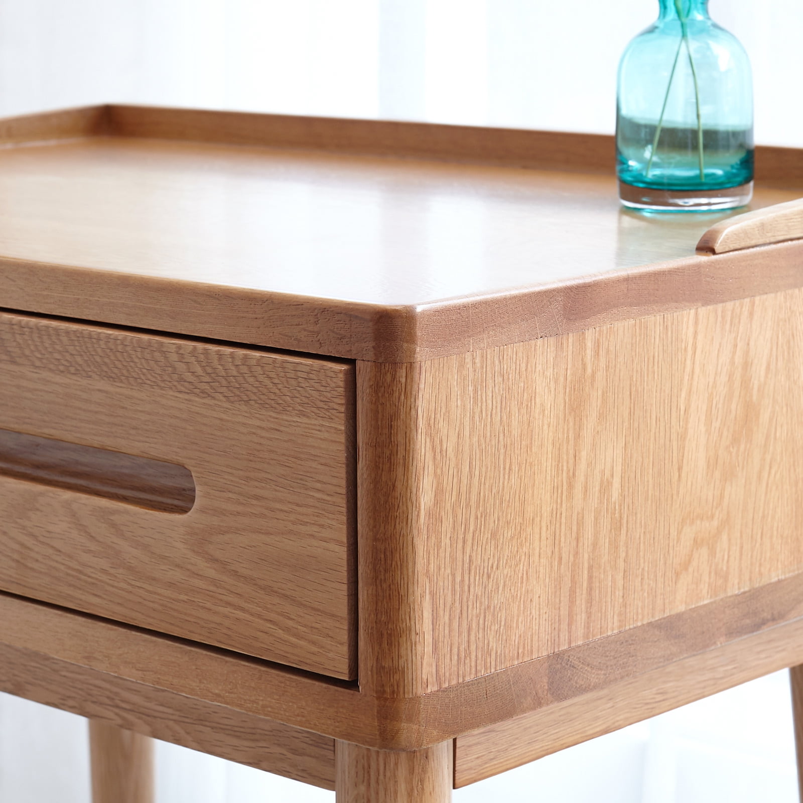 MAYEERTY Solid Wood Dresser Bistro Table with Storage Drawer – Natural Oak Finish