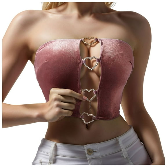 Mepaouo Women's Strapless Tube Tops Casual Sleeveless Bandeau Bras No Padded Sexy Red Undercoat Vest