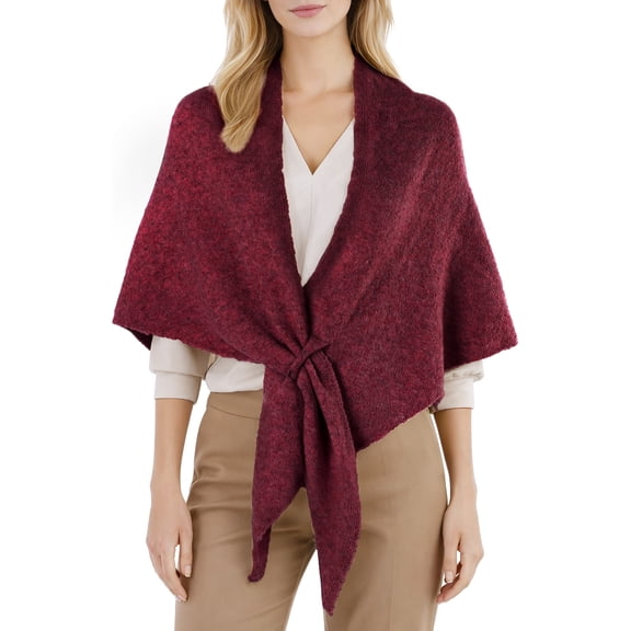 Women's Triangle Shawl Cloak, Knitted Soft Warm Wool Blend Wrap, Versatile Wine Red Cape Wrap, 72.8 x 29.5 in for Autumn Winter