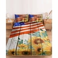 thumbnail image 2 of Full Size Fitted Sheet Set - Sunflower USA Flag 3 Piece Bedding Sets 16" Deep Pocket Fitted Sheet with 2 Pillowcases Independence Day Floral Wooden Brushed Microfiber Hotel Luxury Bed Sheets, 2 of 9