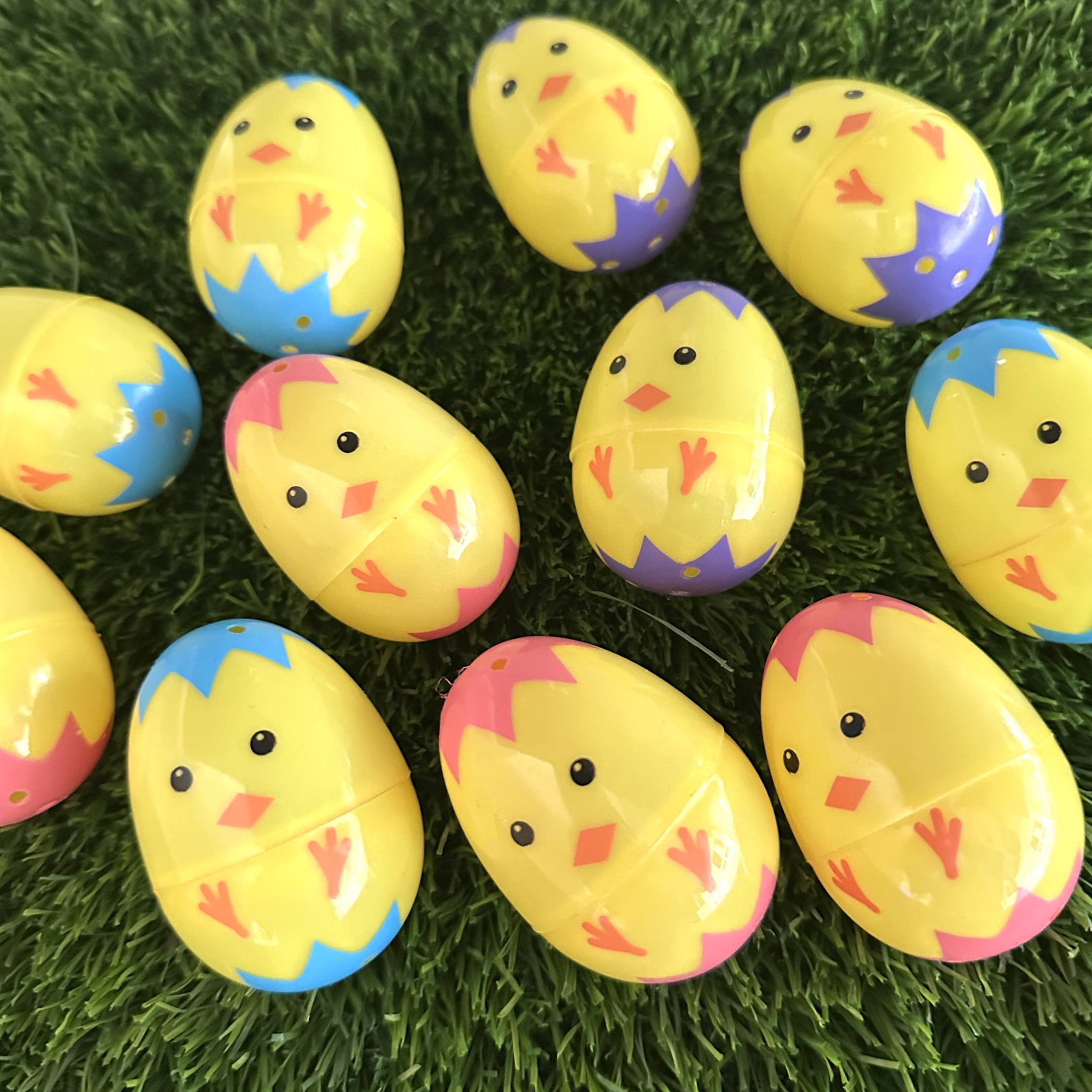 Fillable Plastic Easter Eggs with Yellow Chicks, 12 Count, by Way To Celebrate, 43MM
