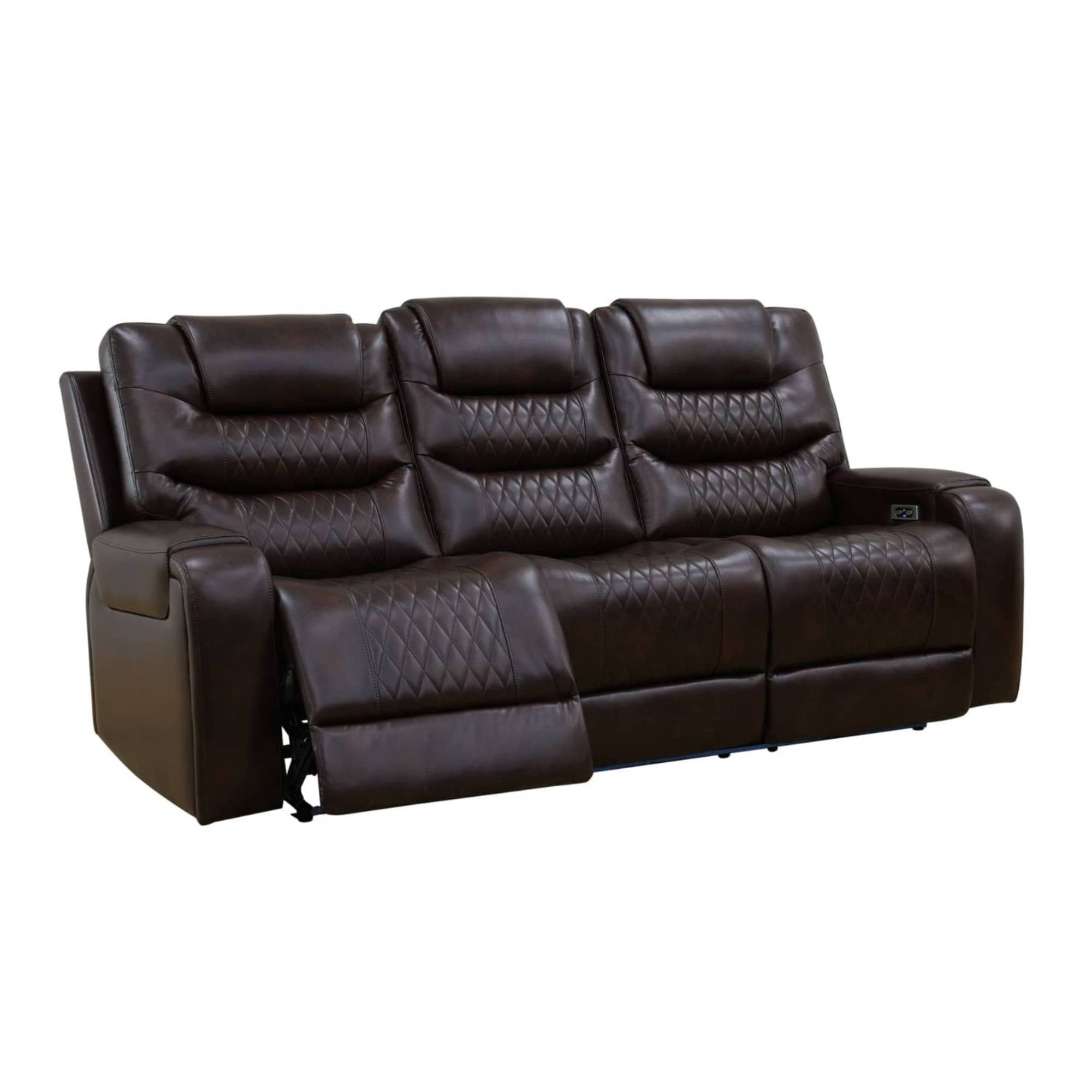 Power Leather Recliner Sofa Set with LED Lights,Living Room Furniture Armchair Chair with USB Ports, Brown