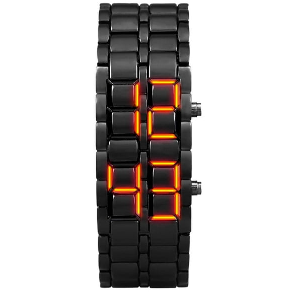 FANMIS Montre de Sport Simple pour Hommes Mode Électronique Binaire Numérique LED Alliage de Lave Chaîne Rectangulaire (Hommes Noir Rouge)