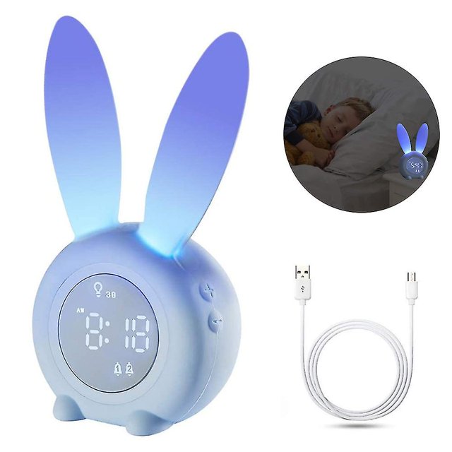 Blue Reloj despertador para niños, lindas luces nocturnas para niños