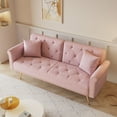 thumbnail image 3 of 69" Velvet Small Tufted Couch with Gold Legs, Convertible Sleeper Sofa Bed with Nail Head Trim and Adjustable Backrest, Upholstered Loveseat for Bedroom, Office, Apartment, Pink, 3 of 7