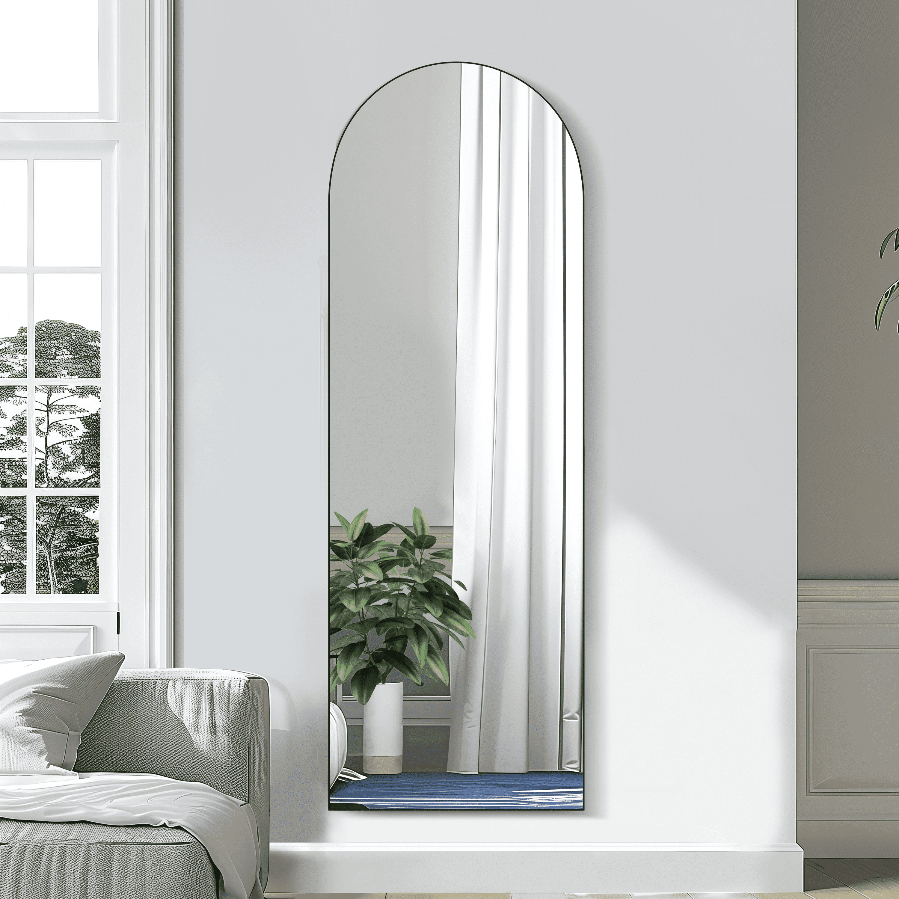MAYEERTY 67"x 23" Solid Wood Arch Wall Mirror Full Length Mirror for Bedroom Living room