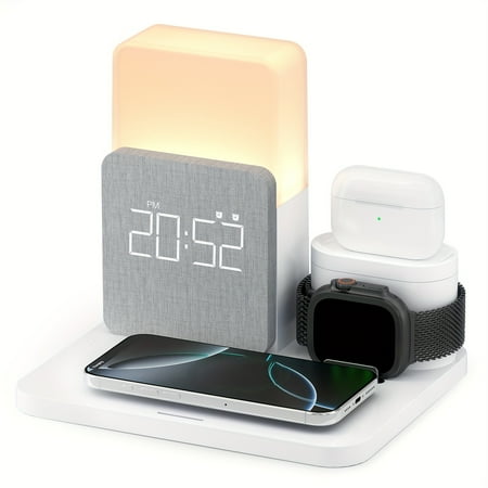 3-In-1 Wireless Charging Dock with Alarm Clock for Iphone 12/13/14/15 Pro/13 Mini/13 Pro Max/12 Pro And Airpods