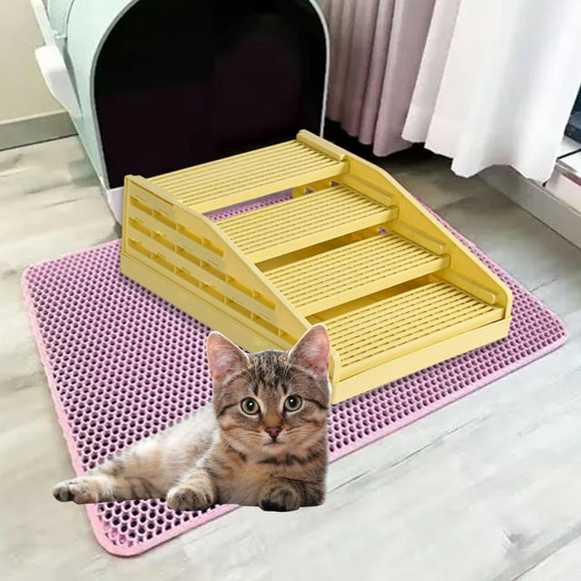 twisto Cat Step Adjustable Ramp Detachable Nonslip Double Layered Design with Function Portable PP Material Suitable for Cats Litter Trappe Yellow