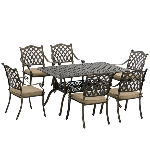 Outsunny Patio Dining Set Cast Aluminum 7 Pieces Outdoor Table Set