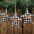 thumbnail image 3 of Black & White Mini Buffalo Plaid Homespun Fabric Star Christmas Ornaments - Set of 3 by JCS, 3 of 4