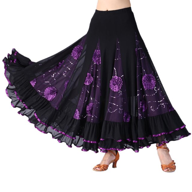 de Baile de Flamenco Floral Lentejuelas Floral Swing Waltz Costume para Tango Danza de Vientre Danza India , Púrpura, como se describe Violeta BLESIY Vestido de baile latino