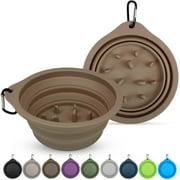 Ptlom 2Pcs Pet Slow Food Bowl,Dog Cat Portable Bowls for Travel,Pet Slow Food Feeding Dishes,Brown