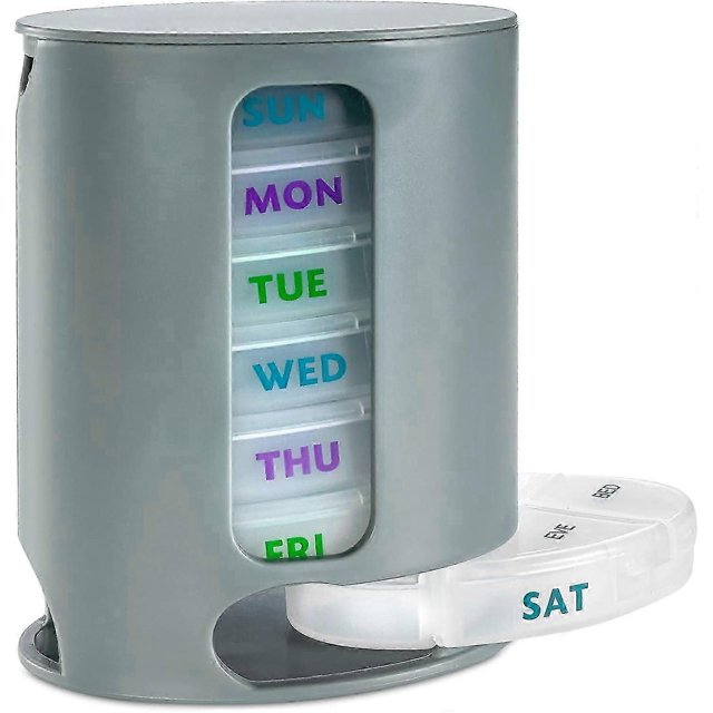 Weekly Pill Organizer, 1 Dispenser, 7 Stackable Compartments Four Times-a-Day - Morning, Noon, Evening, and Bedtime, Grey