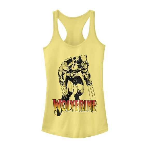 Junior's Marvel X-Men Wolverine Grayscale  Racerback Tank Top Banana 2X Large