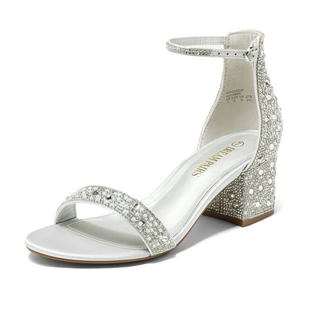 

Dream Pairs Women s Low-Chunk Low Heel Pump Sandals SDHS2202W SILVER/RHINESTONE Size 6.5