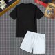 thumbnail image 5 of Playeras Cuello V Para Hombre, Conjunto De 2 Piezas De Camiseta De Manga Corta Con Cuello Redondo Y Pantalones Cortos Con Cordón Y Estampado De Letras Y Números, Adecuado Para El Verano, 5 of 5