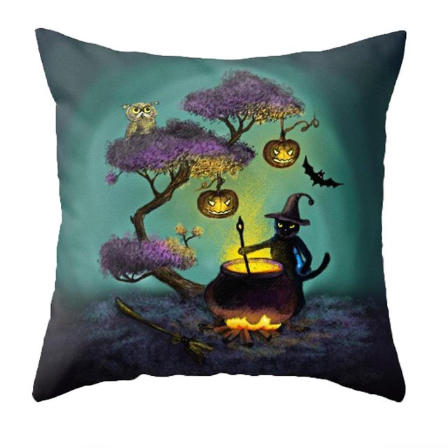 Style 8 Funda de almohada de Halloween de 18x18 pulgadas con dibujos de calabaza, murciélago, fantasma, funda de almohada, decoración, suministros para fiestas