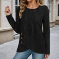 thumbnail image 2 of Telankuip 2025 Fashion Ribbing T-Shirts for Women Long Sleeve Crew Neck Pullover Tops Casual Solid Color Asymmetrical Hem Fall Winter Street Style Soft Cozy Pullovers Tees Black L, 2 of 5