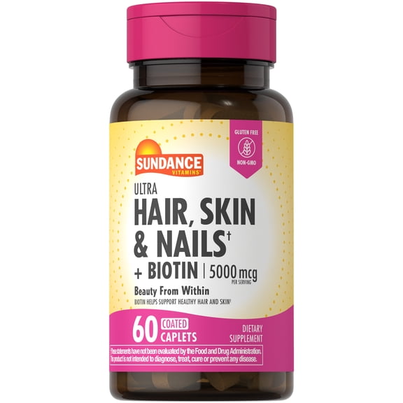 Hair, Skin, & Nails Complex With Biotin 5000mcg | 60 Coated Caplets | by Sundance