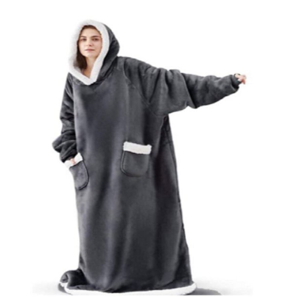 Manta de franela superlarga con mangas para hombre y mujer, Sudadera con capucha de invierno, jersey de lana gigante