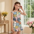 thumbnail image 4 of ZIATUBLES Cartoon Cat Print Girls Summer Playsuit Button Front One-Piece Short Jumpsuit Ruffle Trim Big Kids Casual Romper with Pockets for 13-14 Y, 4 of 6