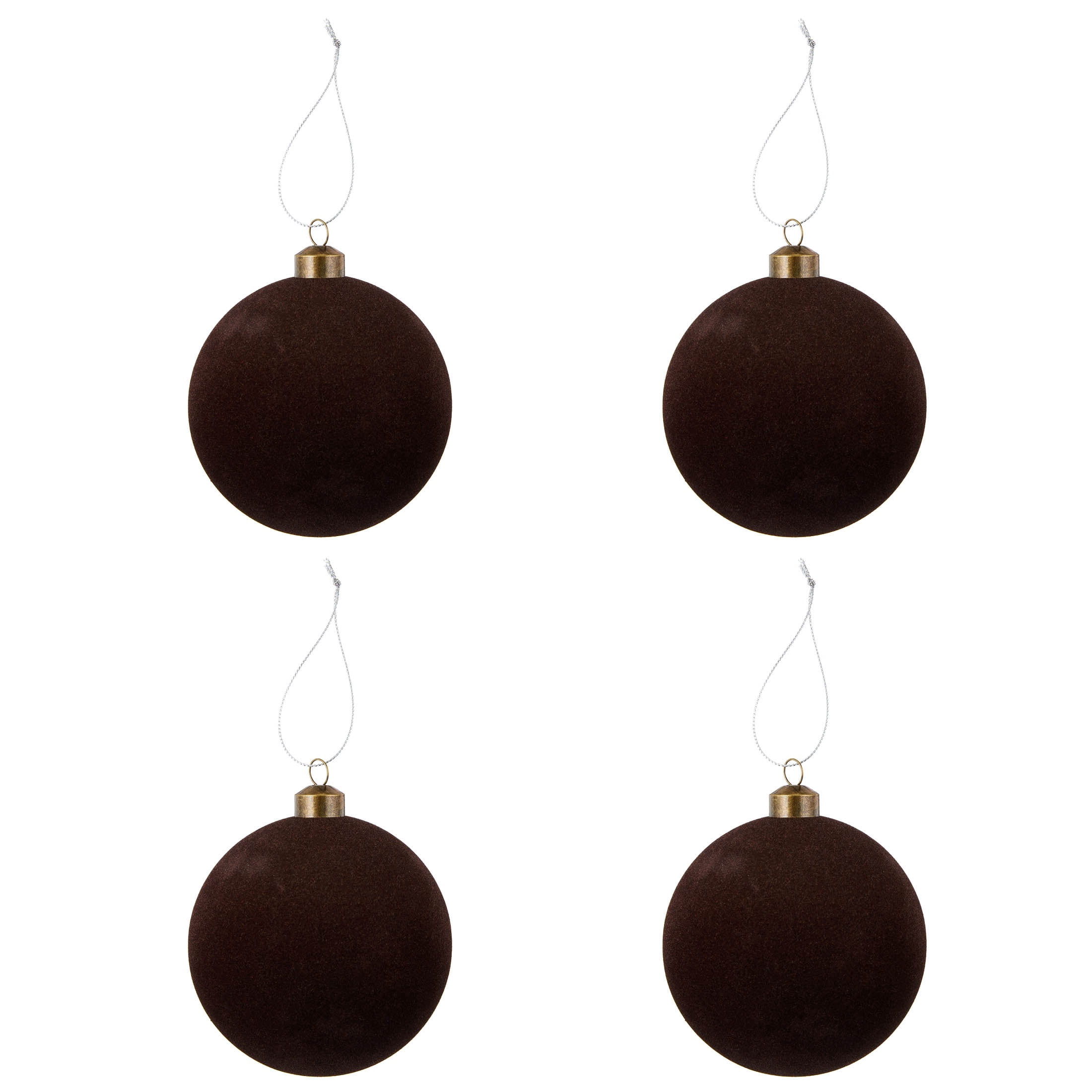 4-Count Dark Brown Velvet-Feel Ball Shatterproof Christmas Ornaments, 4.5", by Holiday Time