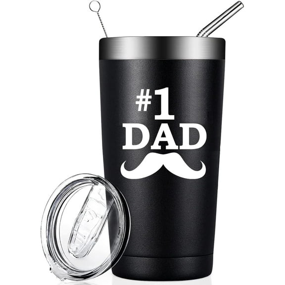 Gifts for Dad from Daughter Son Kids, 20 OZ Number One Dad Tumbler with Lid and Straw, Funny Father''s Day Birthday Christmas Vacuum Insulated Travel Coffee Mug for Papa
