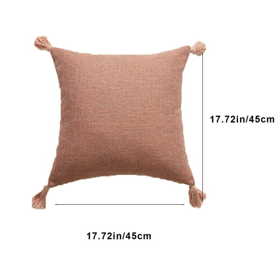 VQPeo Linen Pillowcase 17.7x17.7in - Plain Polyester Cushion Cover with Tassels & Zipper Closure, Decorative Square Pillow Protector for Home, Sofa, Bedroom