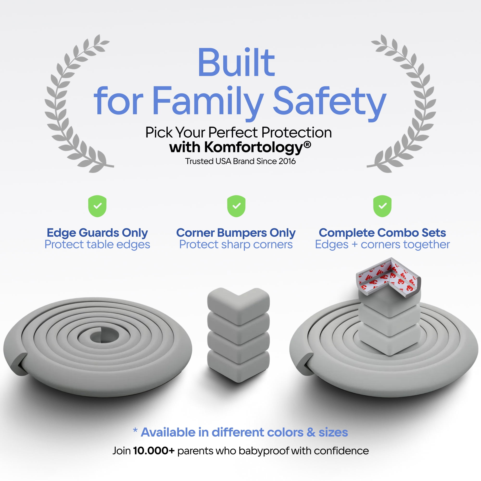 Furniture Edge and Corner Guards, 20.4 ft Gray Foam Cushion with 8 Adhesive Corner Protectors for Tables, Fireplaces and Countertops