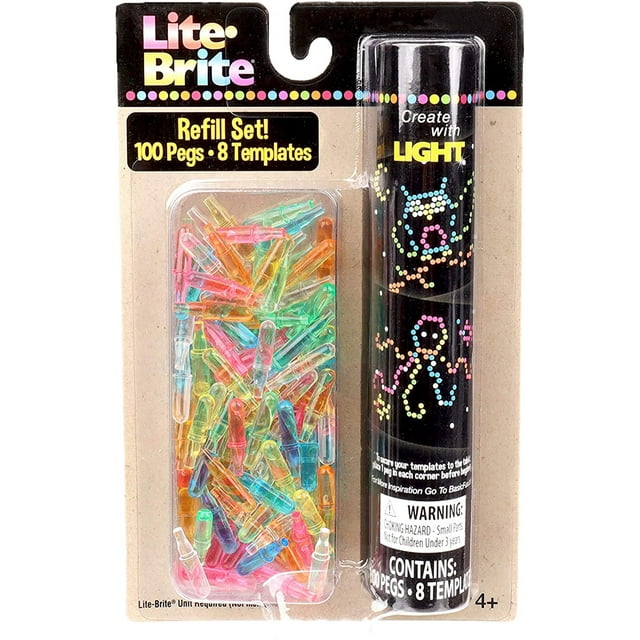 ¡Diversión básica! 2224 Lite Brite Paquete de Recambio de Peg y Plantilla, Accesorios para Tablero de Dibujo Iluminado, Clavijas de Tablero de Dibujo LED con Colores, Juguetes para Juegos Creativos, J Lite Brite NA