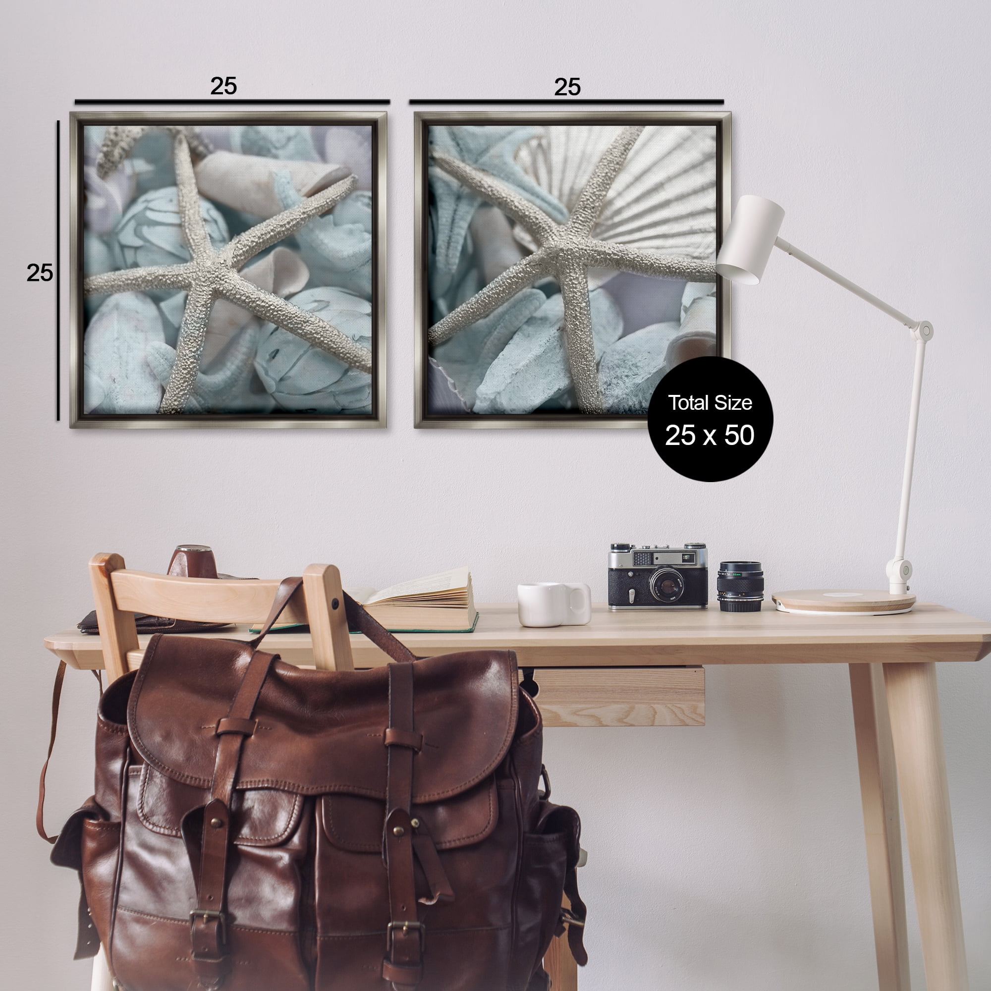 Stupell Industries Dry Distressed Starfish Nautical & Beach Photography Gray Floater Framed Canvas Art Print Wall Art, 25 x 25, Set of 2