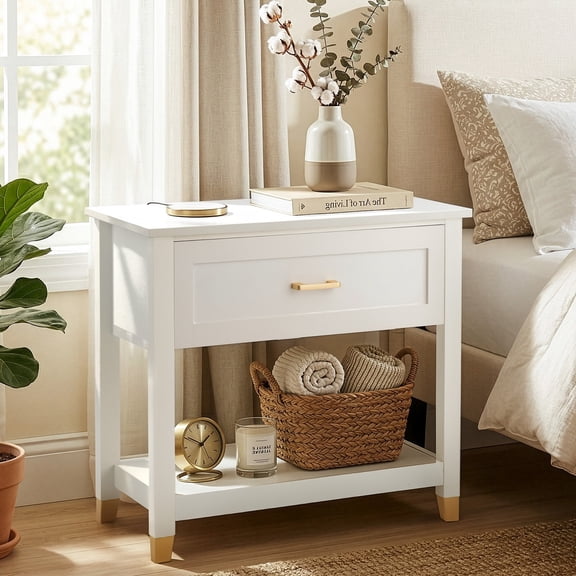 Ktaxon Solid Wood Nightstand with One Drawer Traditional Cottage Bedside Table End Table, White