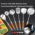 thumbnail image 2 of 18/10 Stainless Steel Kitchen Utensils Set 6 Pcs Metal Cooking Utensil with Wood Handle, 15.5” Long Spatula, Soup spoon, Leaking shovel, Spaghetti Spoon Kitchen Tools Set (Wood handle - 6 Piece), 2 of 8