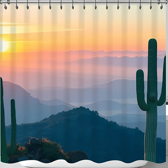 Breathtaking Desert Sunset Shower Curtain - Majestic Saguaro Cacti & Vibrant Colors Transform Your Bathroom into a Serene