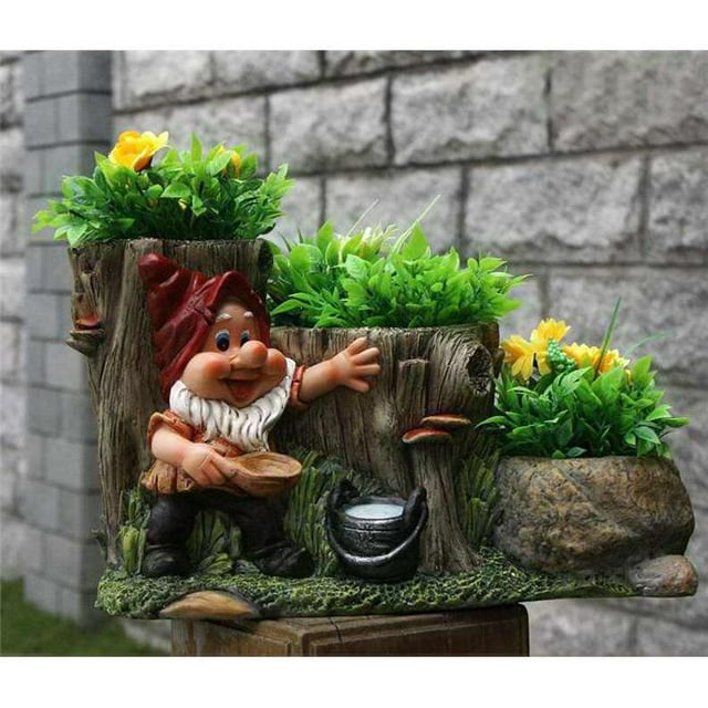 Gnome Mignon avec Escalier de Trois Pots de Fleurs