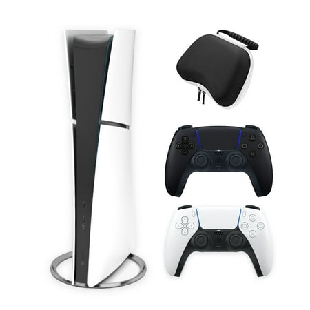 2023 New PlayStation 5 Slim Digital Edition Bundle with Two Controllers White and Midnight Black Dualsense and Mytrix Controller Case - Slim PS5 1TB PCIe SSD Gaming Console