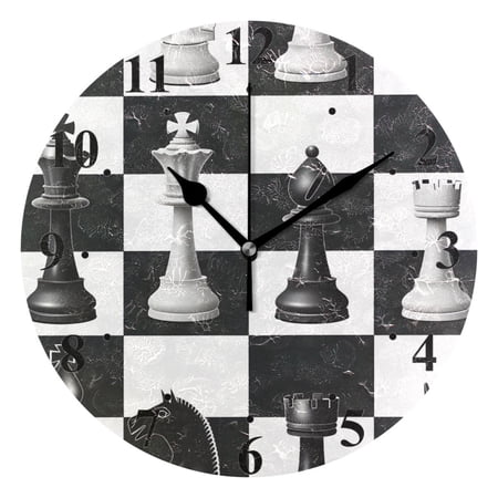 Grids with Chess Black 10 inch Wall Clocks Non Ticking Easy to Read Battery Decorative for Home Bathroom Kitchen Bedroom Living Room