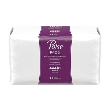 Poise Incontinence Pads & Postpartum Incontinence Pads, 5 Drop Maximum Absorbency, Long Length, 128 Count, Packaging May Vary