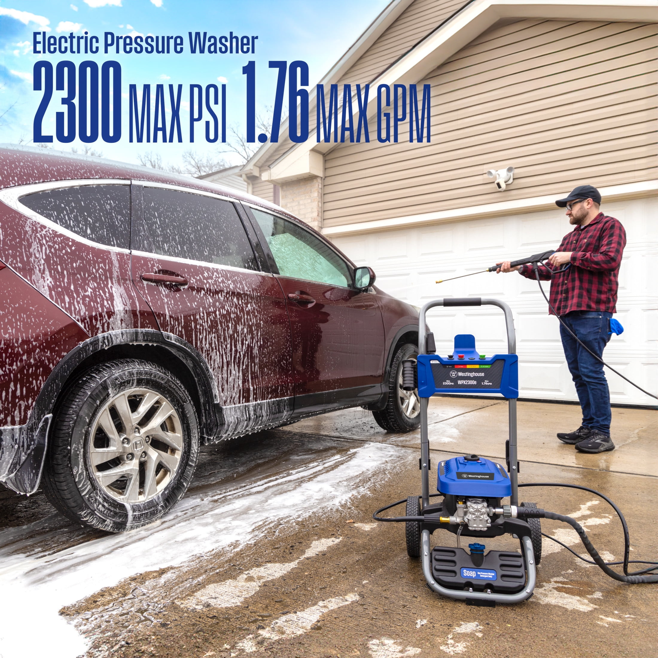 Westinghouse WPX2300e Heavy Duty 2300 Max PSI 1.76 Max GPM Electric Pressure washer with 5 Spray Tips and Soap Tank