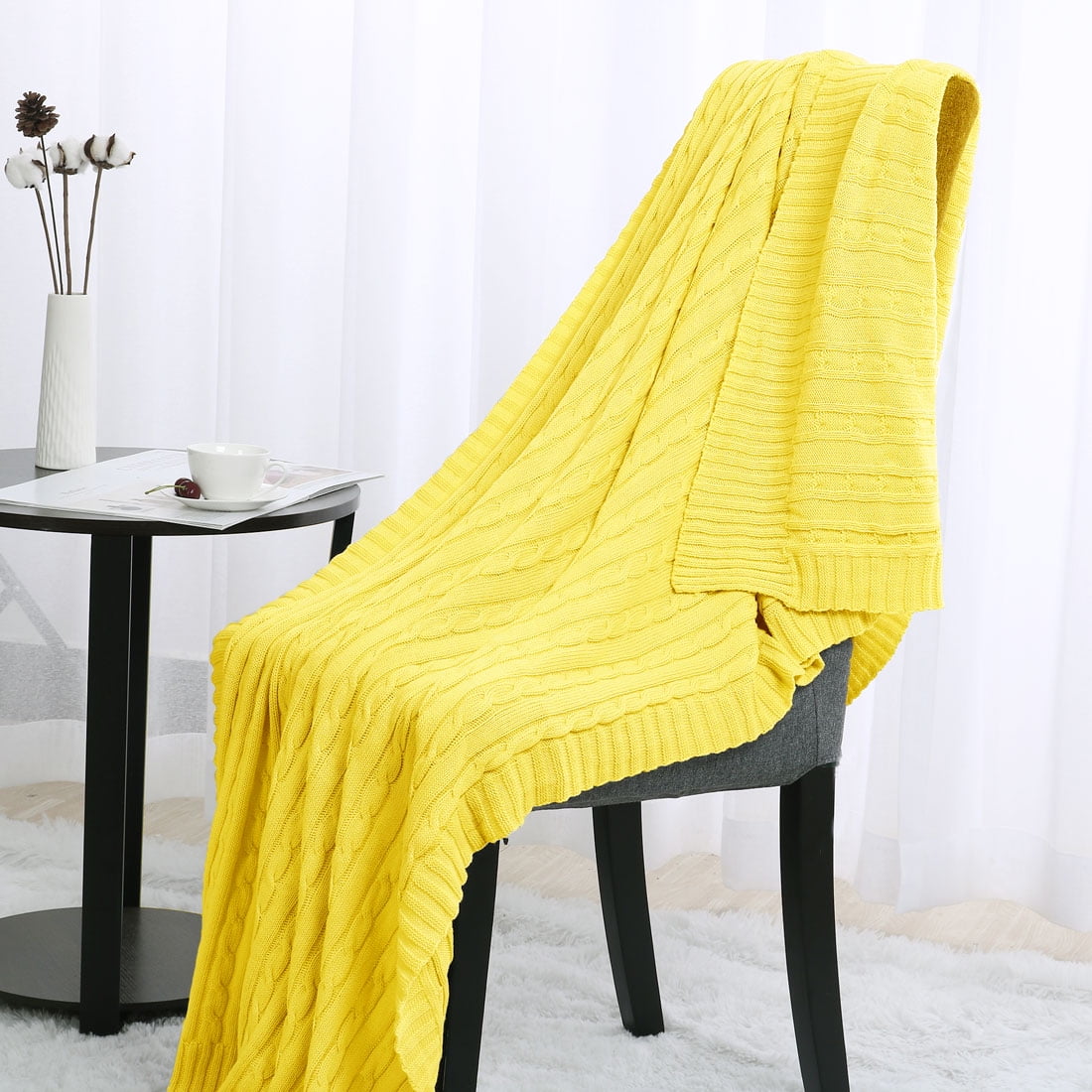 Soft Warm 100 Cotton Cable Knitted Throw For Couch Throw Blanket