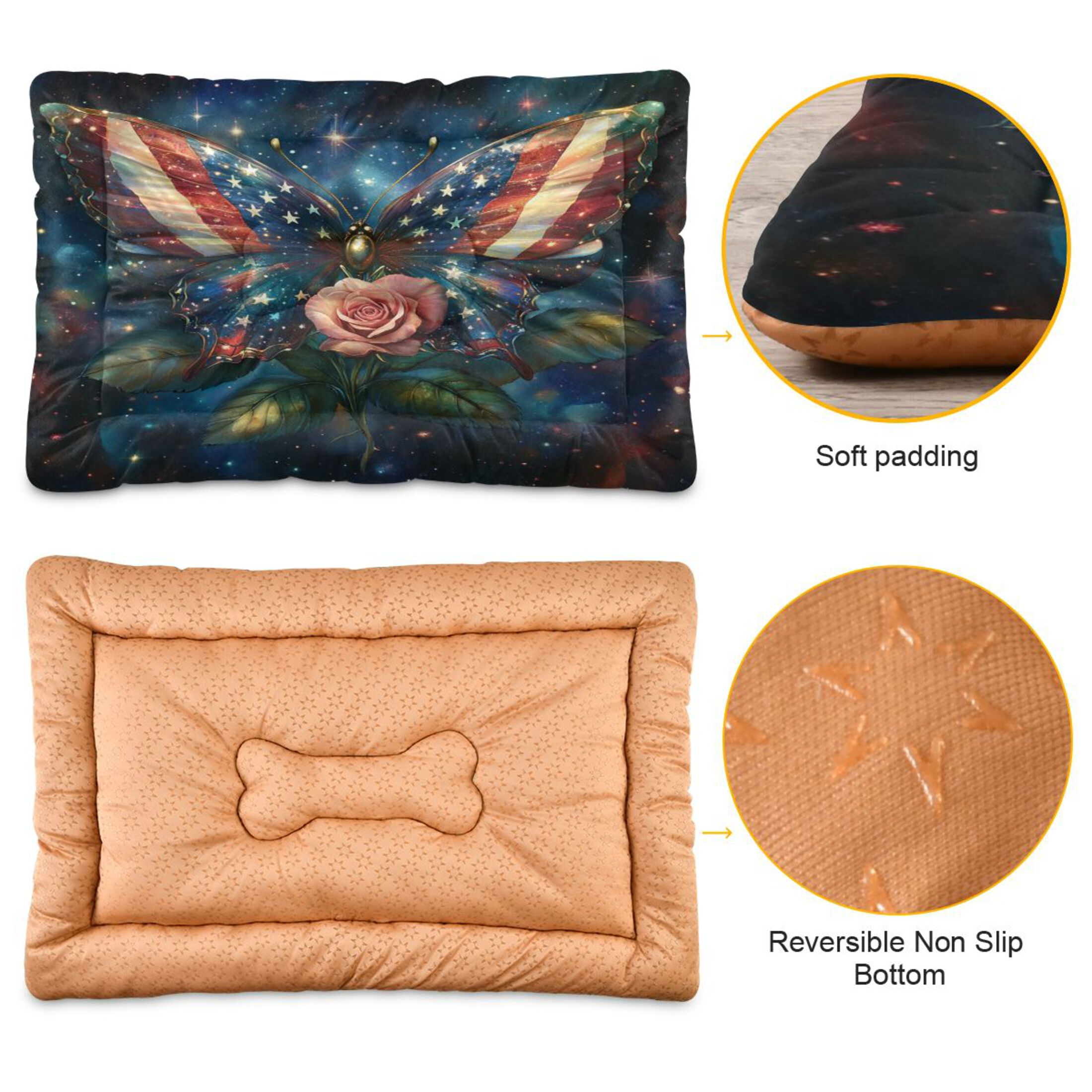 Qxltty American Flag Butterfly Ped Pad Wear-resistant and Hard to Bite Through Sleeping Pad for Small Medium Large Dogs Winter Pet Bed 36×24in