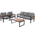 thumbnail image 6 of YIORTWO 4-Piece Modern Patio Conversation Set, 5-Person Outdoor Furniture with Acacia Wood Accents & Extra-Thick 6" Cushions - Grey, 6 of 7